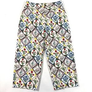 Boden Printed Ivory Straight Leg Pants Wild Bluebell